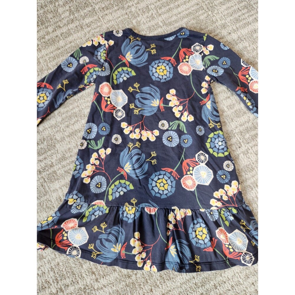 Tea Girls Long Sleeve Floral Print Ruffle Long Sleeve Dress blue size 5 - Picture 8 of 10